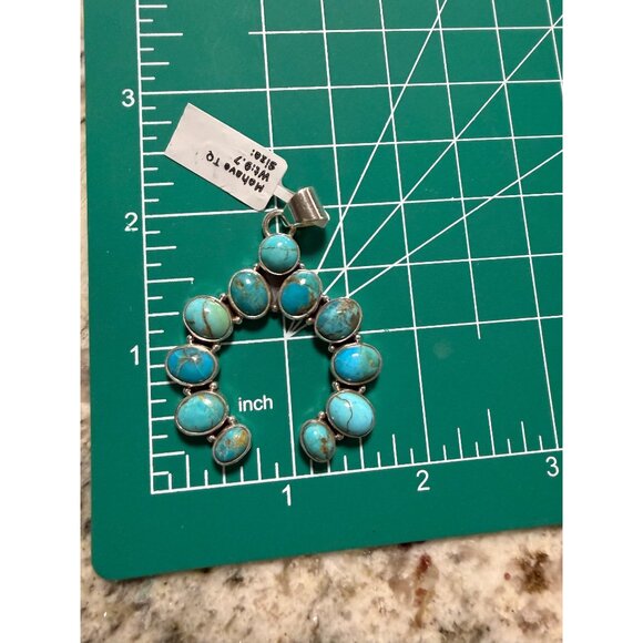 Artisan Kingman Turquoise Cluster Naja Statement Pendant Sterling Silver Boho - Picture 9 of 12